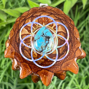 Blue Copper Turquoise with Seed of Life - Aura Pinecones