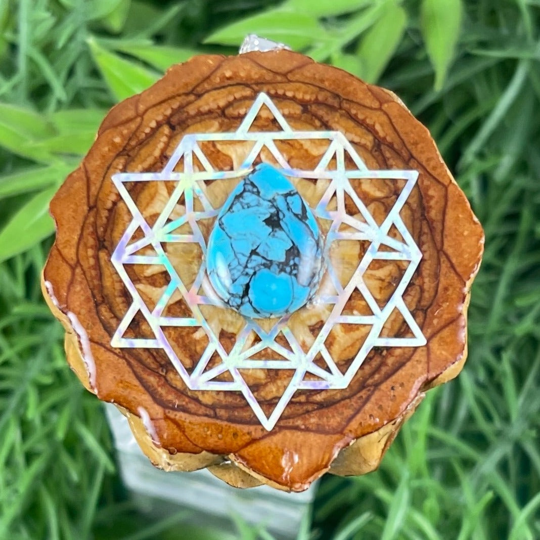 Blue Copper Turquoise with 64 Star Tetrahedron - Aura Pinecones