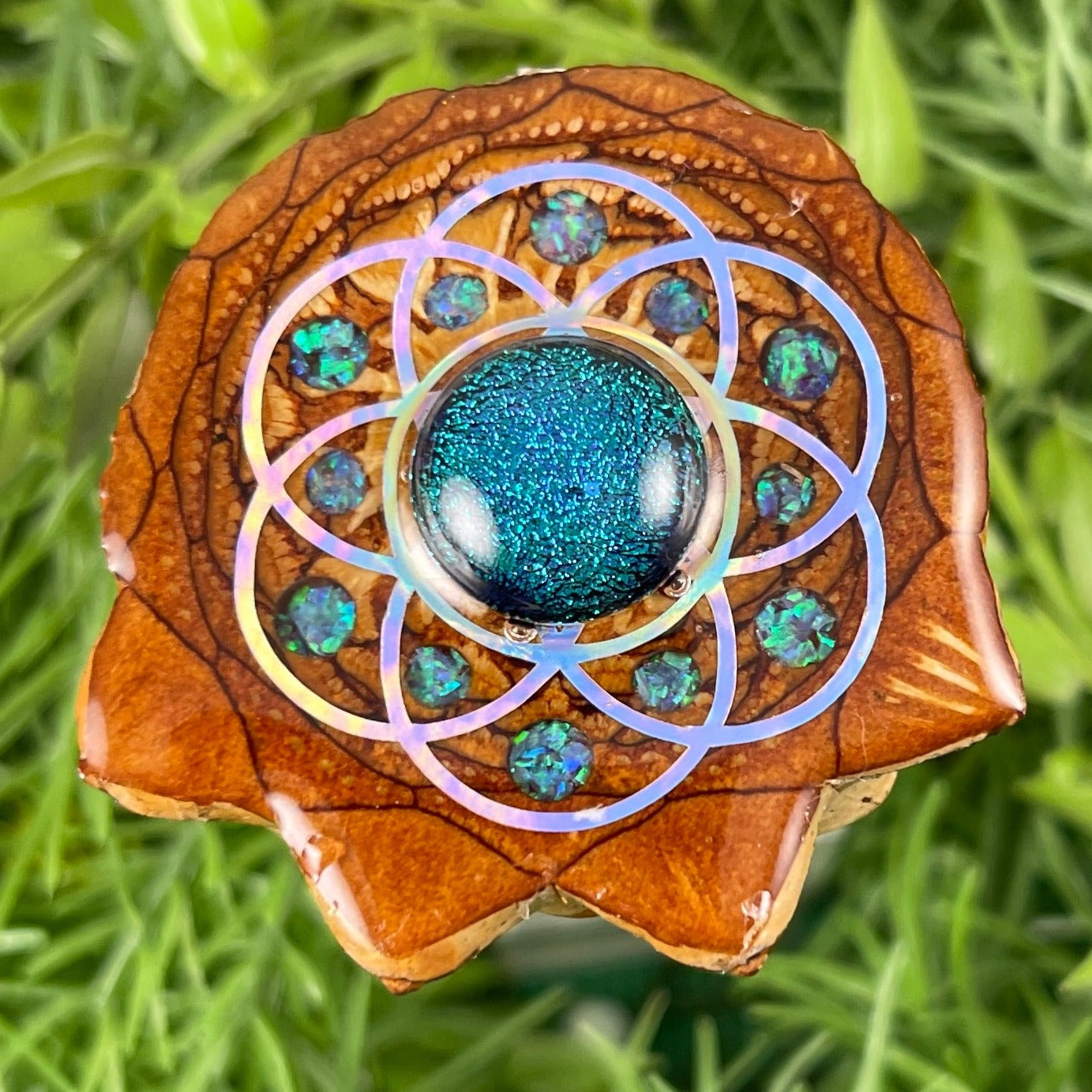 Dichroic Glass with Crushed Opal and Seed of Life