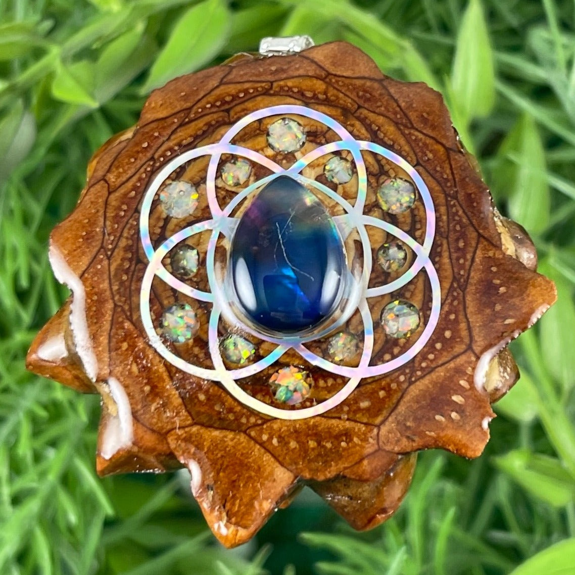 Multi Ammolite with Crushed Opal and Seed of Life - Aura Pinecones