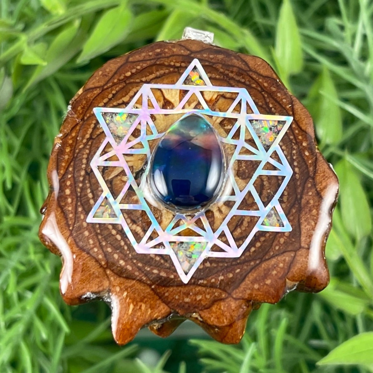 Multi Ammolite with Crushed Opal and 64 Star Tetrahedron