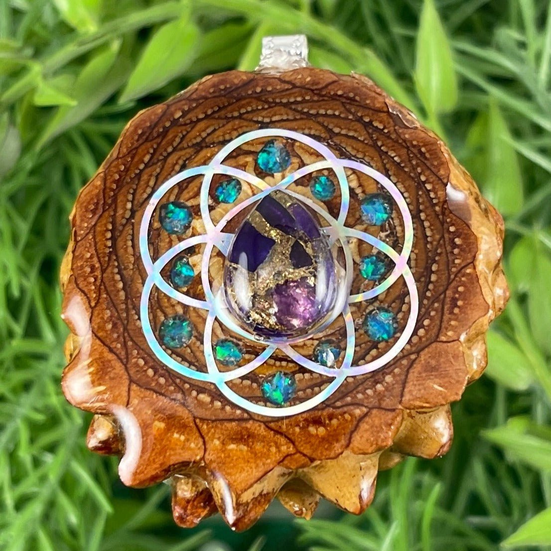 Amethyst with Crushed Opal and Seed of Life - Aura Pinecones