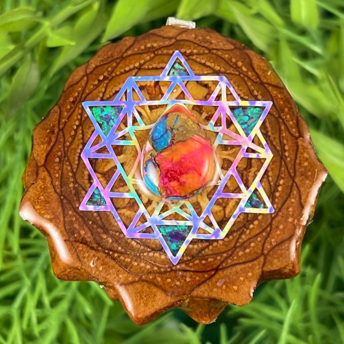 Spiny Oyster Turquoise with Crushed Opal and 64 Star Tetrahedron - Aura Pinecones