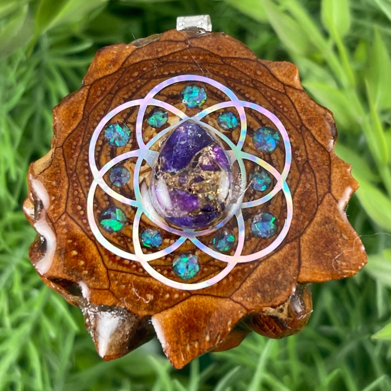 Amethyst with Crushed Opal and Seed of Life