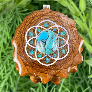 Blue Copper Turquoise with Crushed Opal and Seed of Life - Aura Pinecones