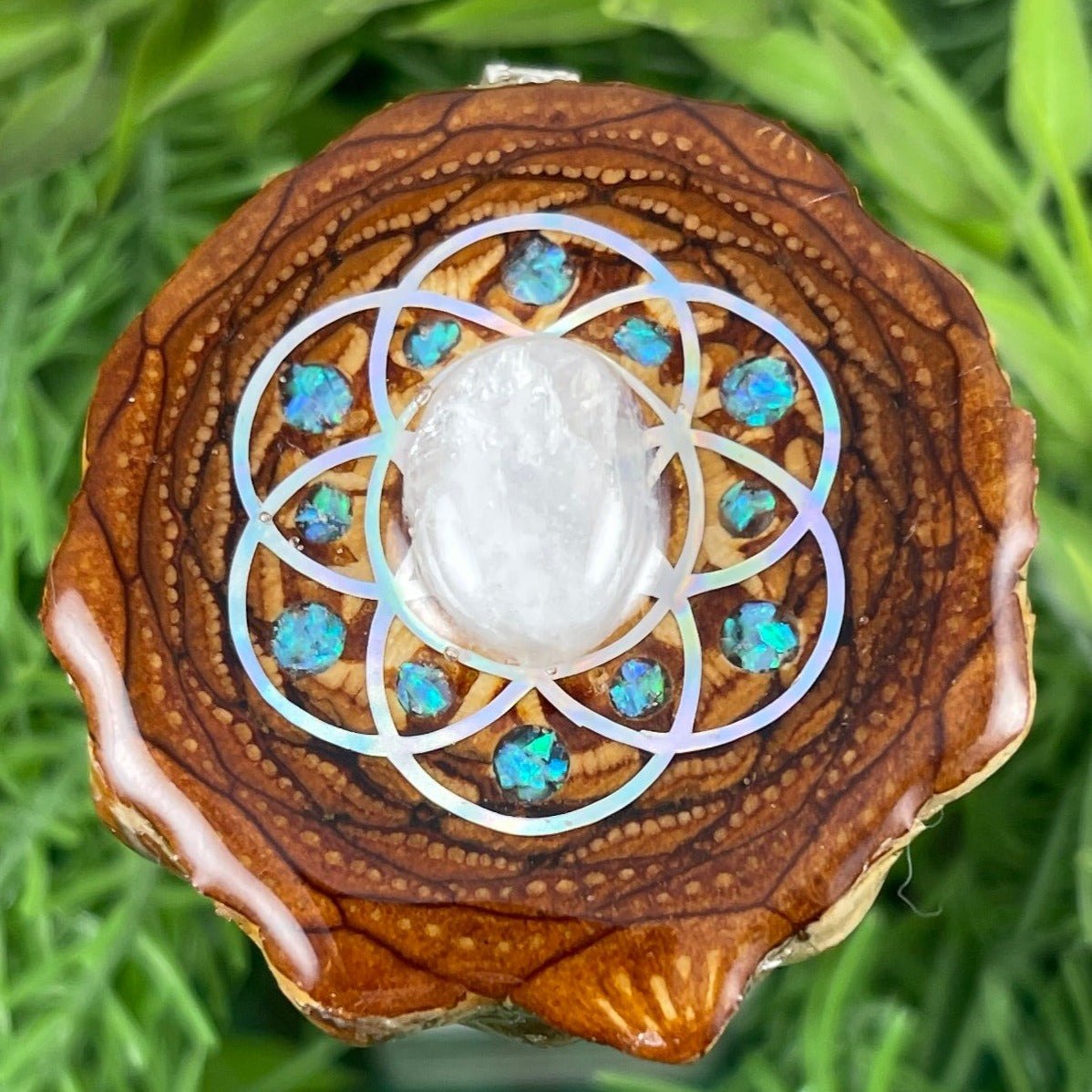 Moonstone with Crushed Opal and Seed of Life - Aura Pinecones