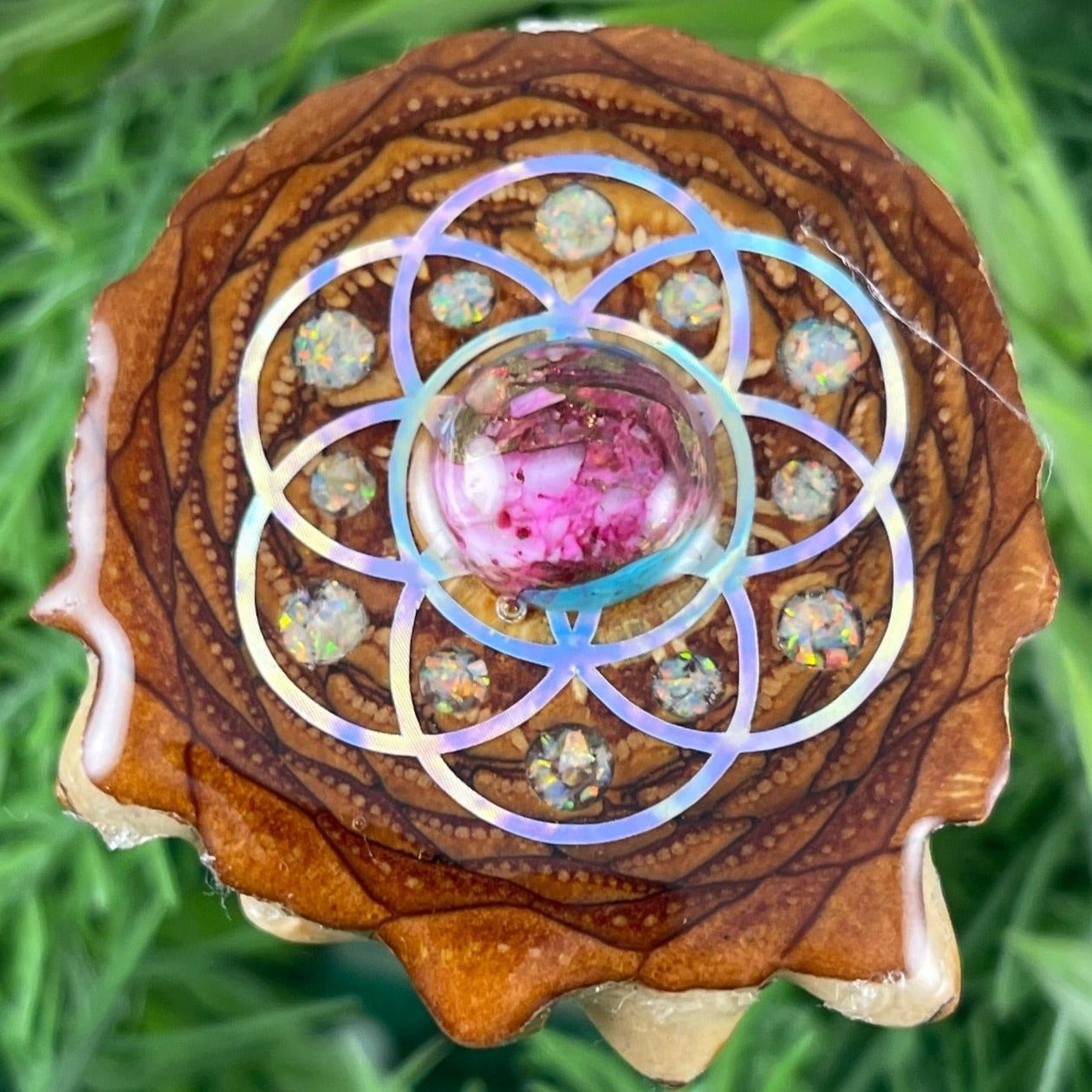 Spiny Oyster Turquoise with Crushed Opal and Seed of Life - Aura Pinecones