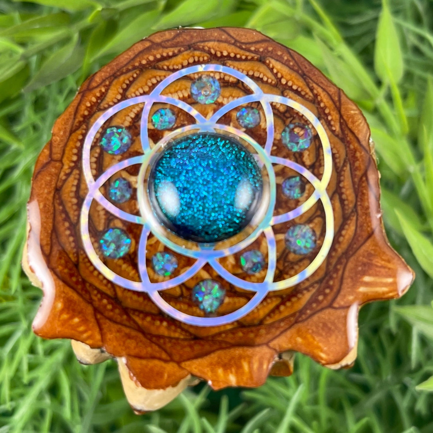 Dichroic Glass with Crushed Opal and Seed of Life - Aura Pinecones