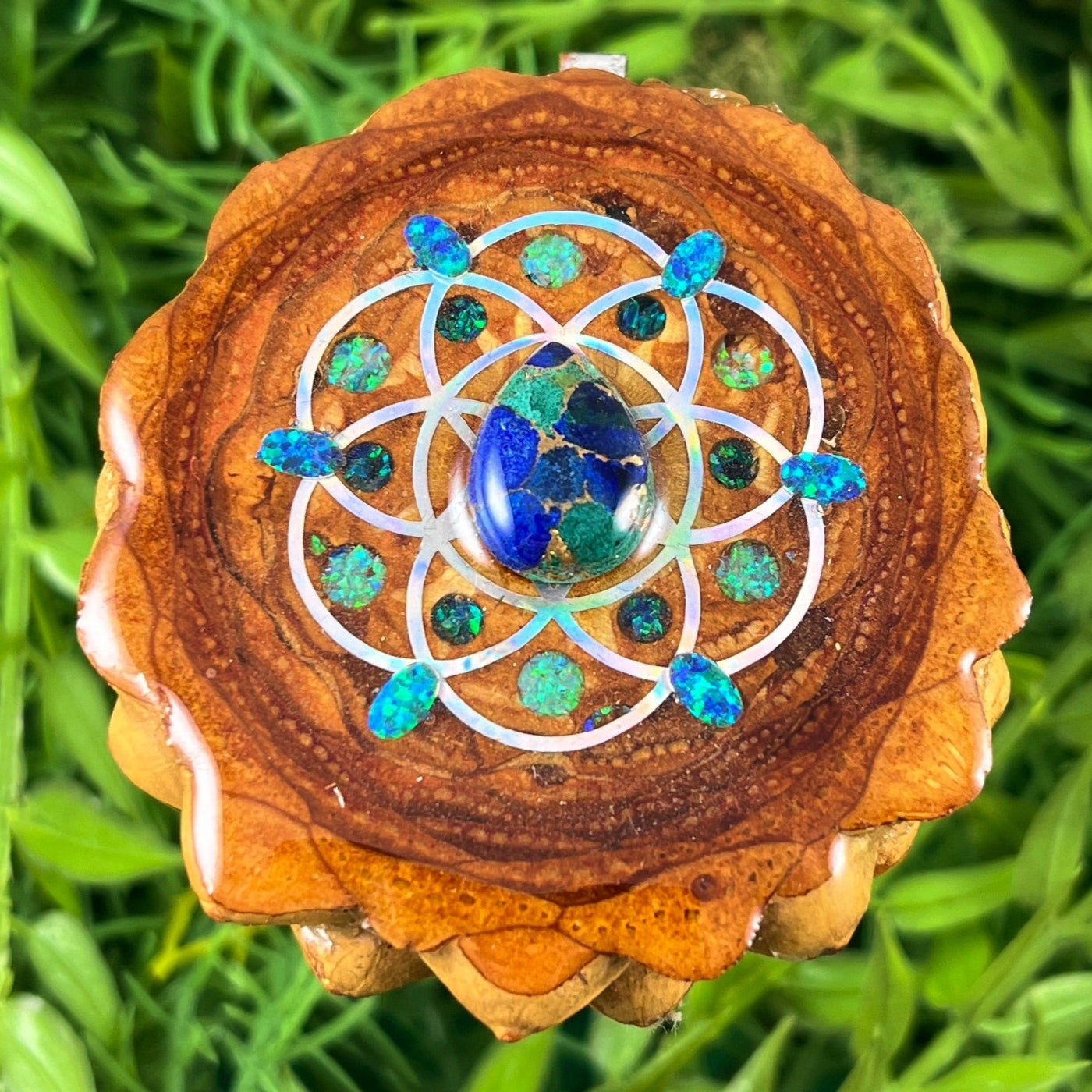 Malachite Azurite & Opal with Crushed Opal & Seed of Life