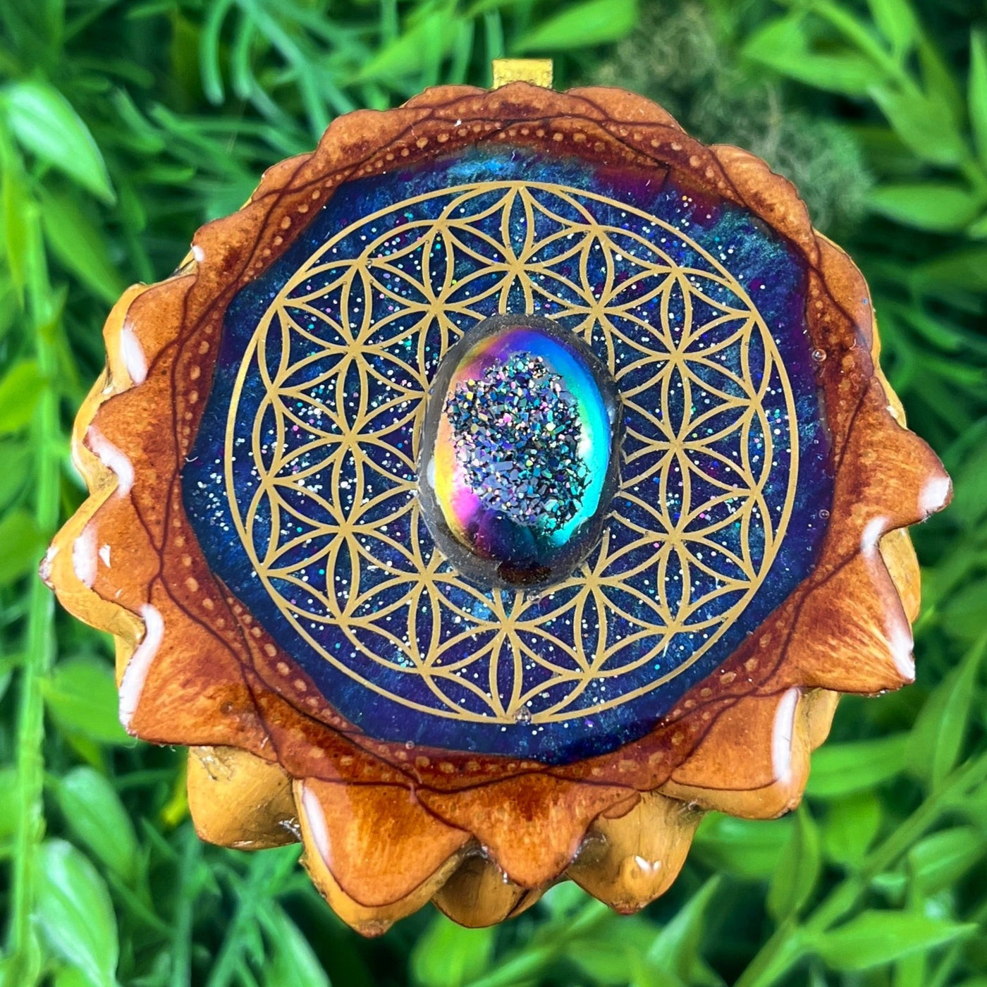 Galaxy with Dichroic Glass & Flower of Life