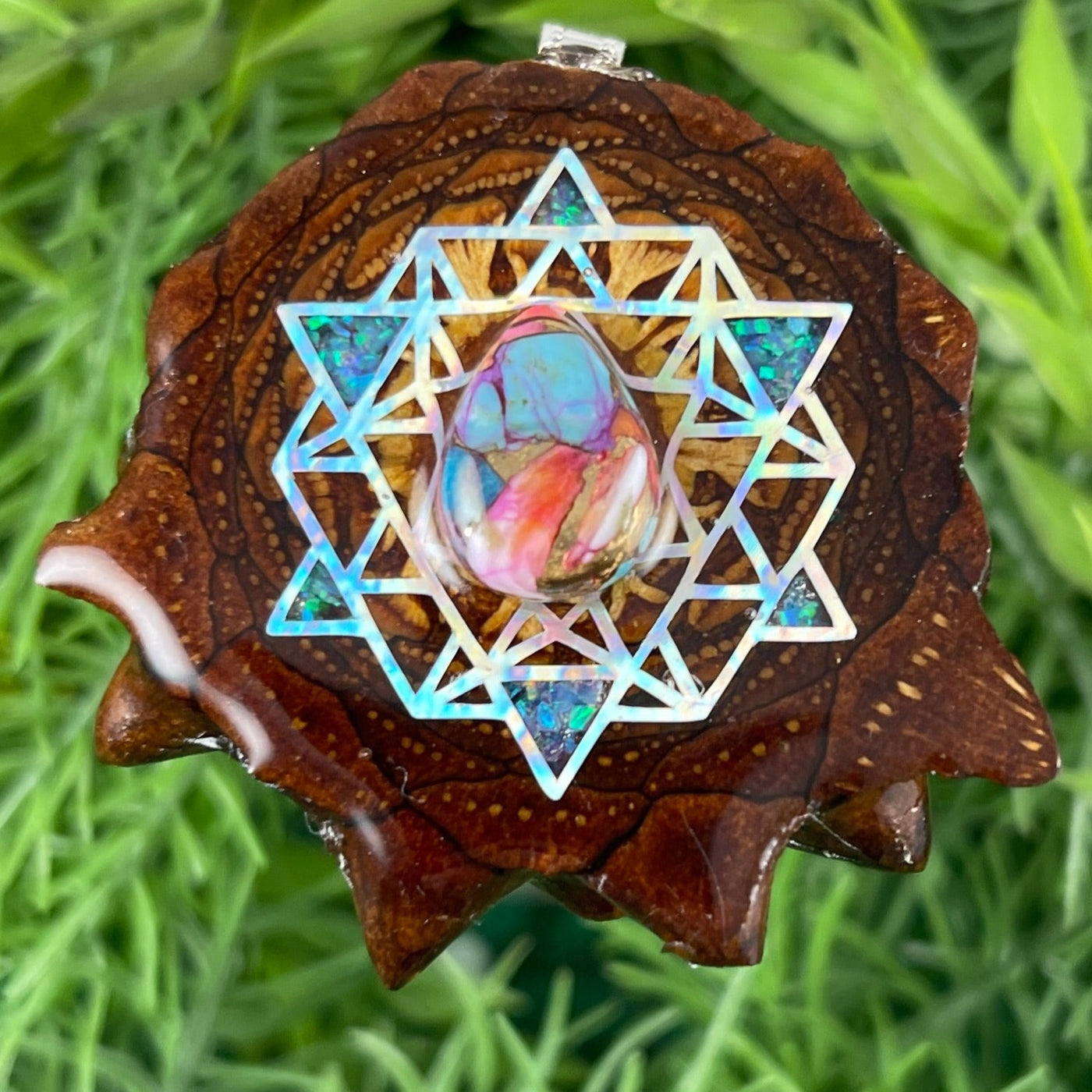 Spiny Oyster Turquoise with Crushed Opal and 64 Star Tetrahedron