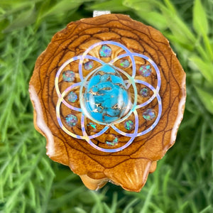 Blue Copper Turquoise with Crushed Opal and Seed of Life - Aura Pinecones