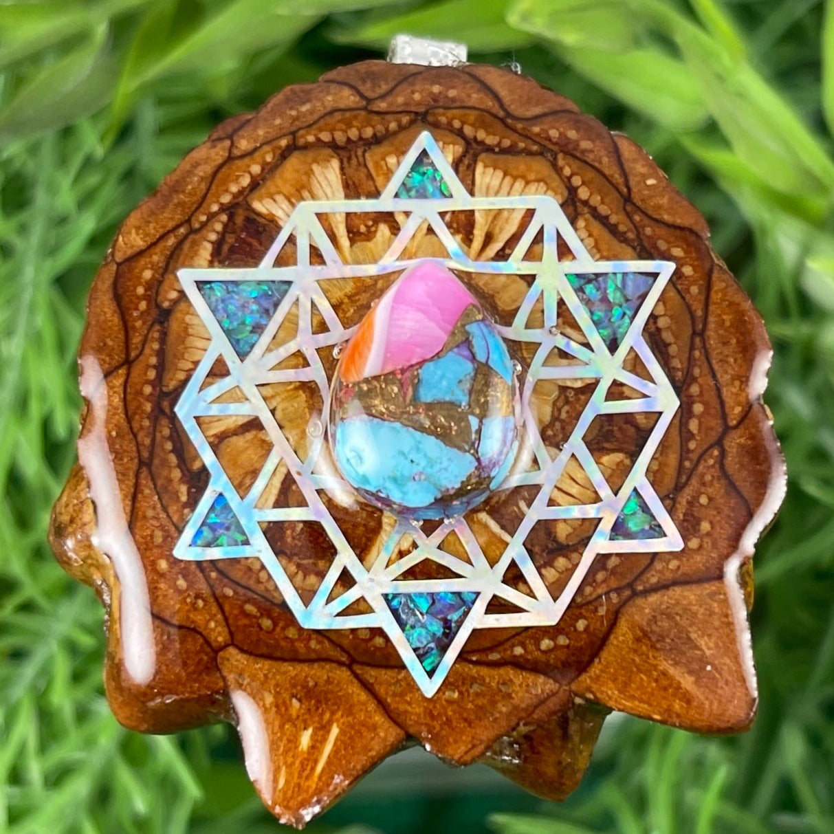 Spiny Oyster Turquoise with Crushed Opal and 64 Star Tetrahedron