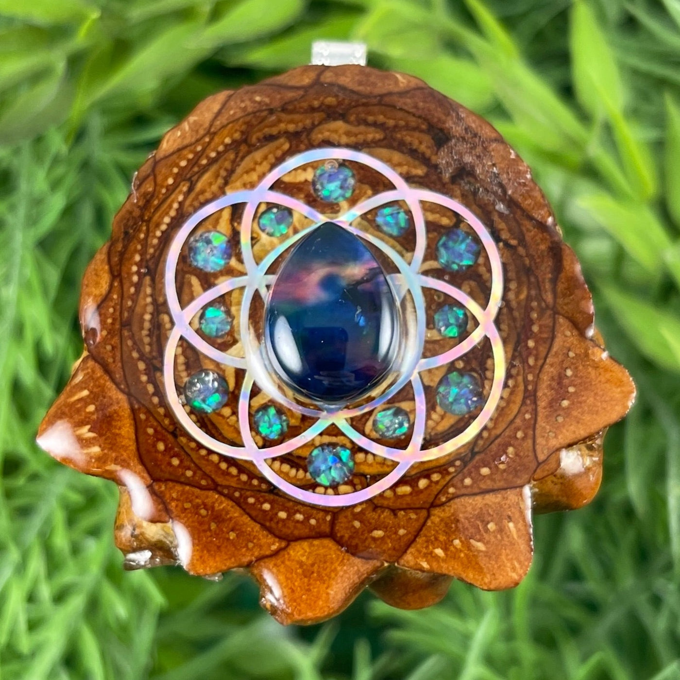 Multi Ammolite with Crushed Opal and Seed of Life