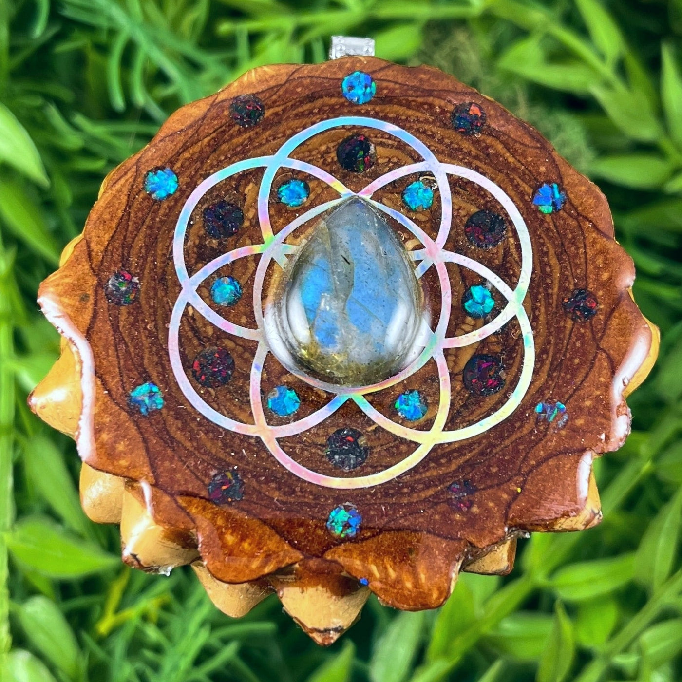 Labradorite with Crushed Opal & Seed of Life