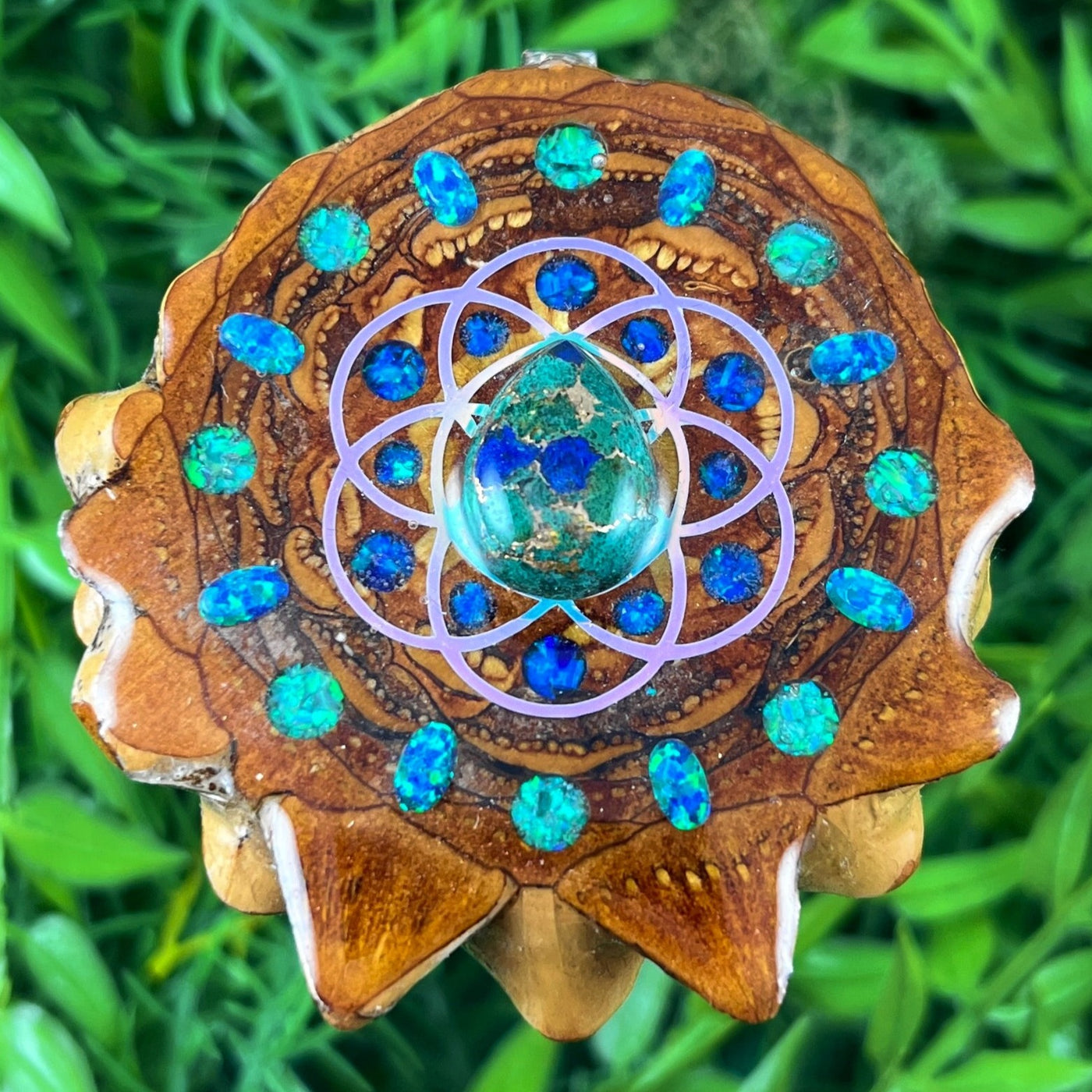 Azurite Malachite & Opal with Crushed Opal & Seed of Life