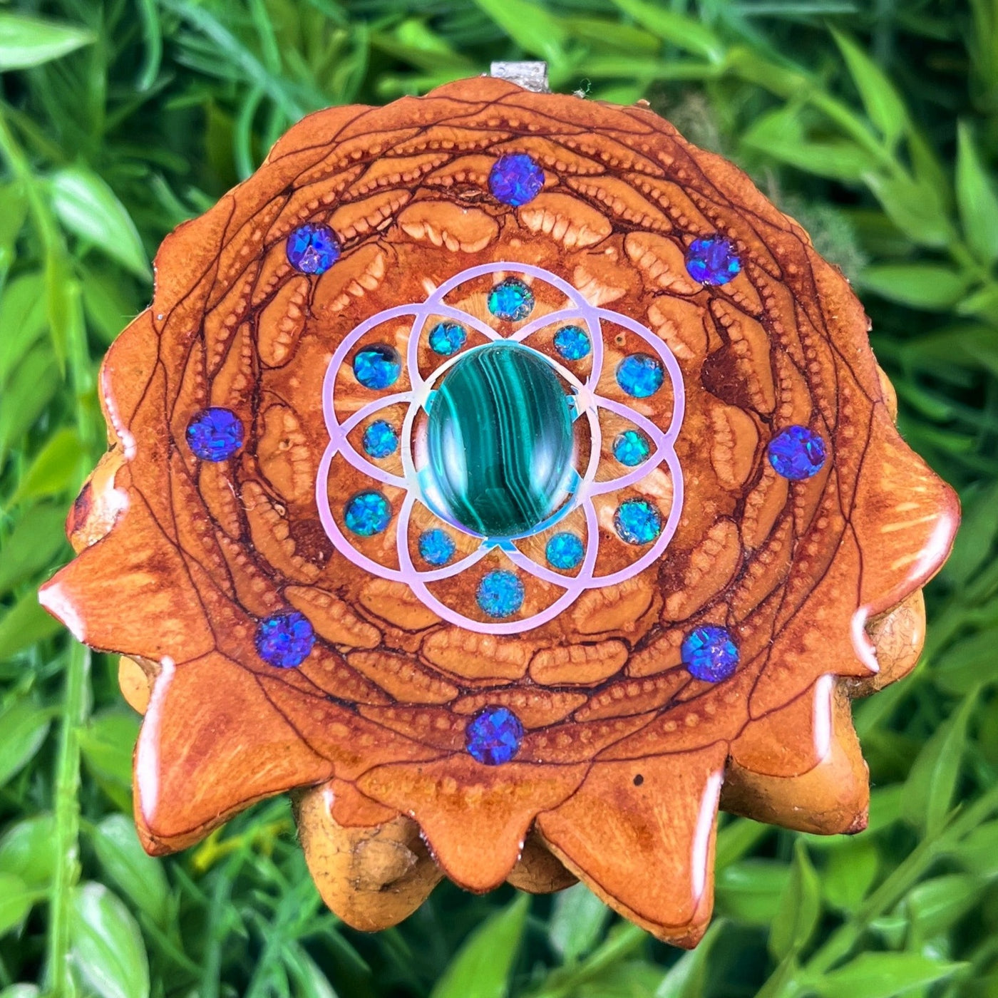 Malachite & Crushed Opal with Seed of Life