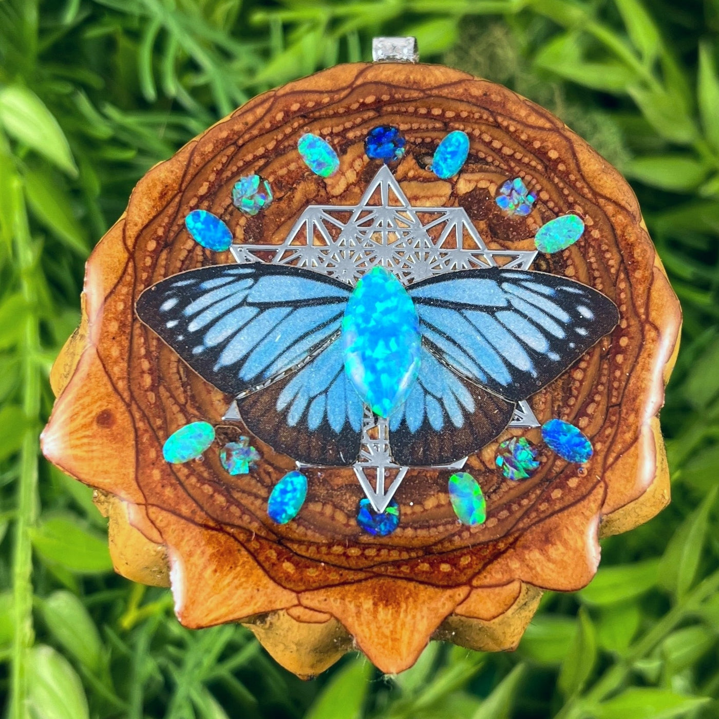 Opal & Crushed Opal with Butterfly & 64 Star Tetrahedron