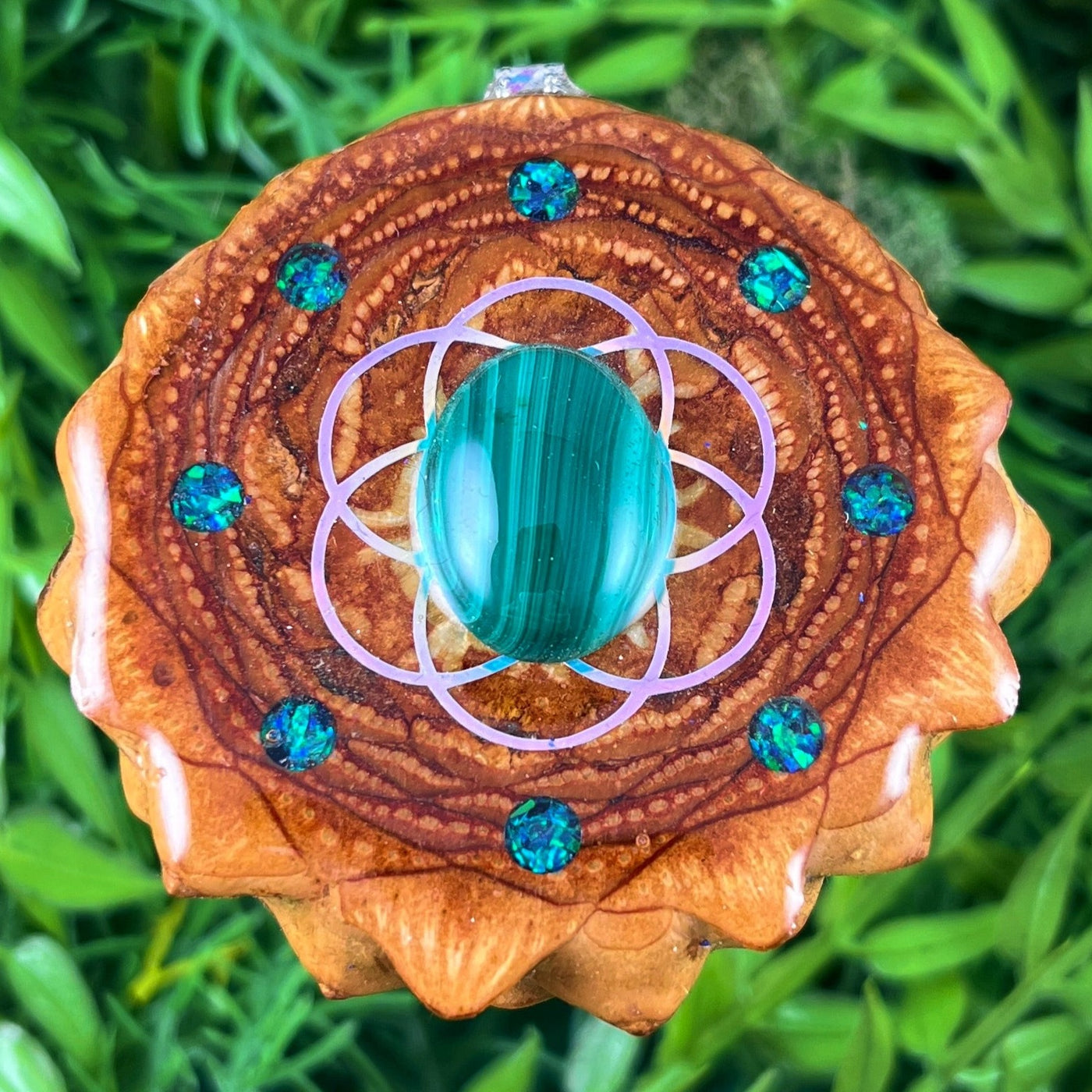 Malachite & Crushed Opal with Seed of Life