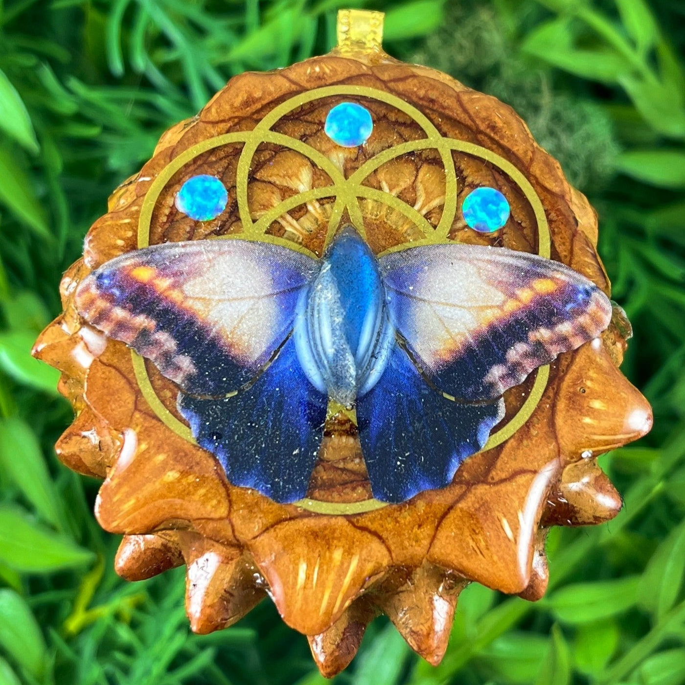 Labradorite & Opal with Butterfly & Seed of Life