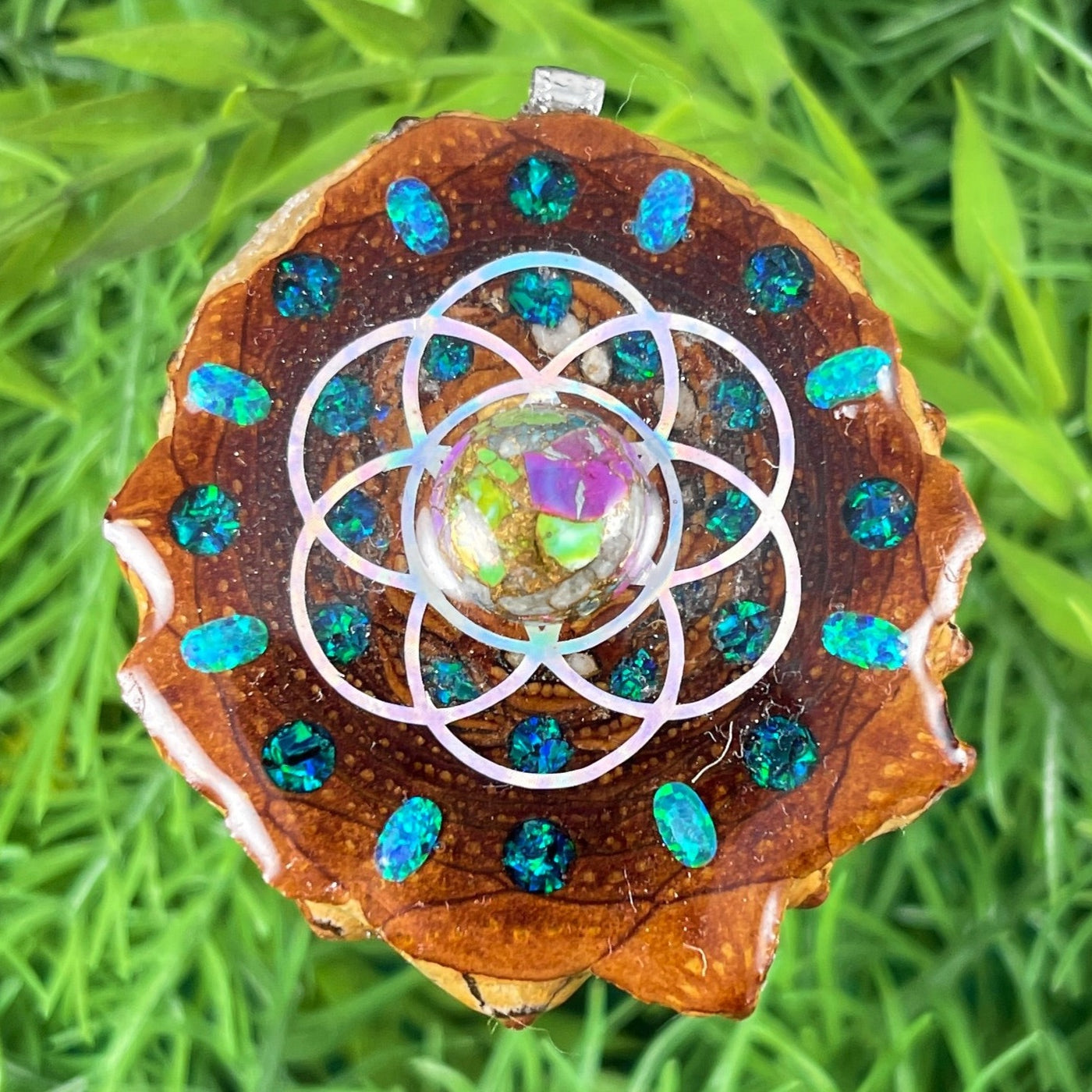 Spiny Oyster Turquoise & Opal with Crushed Opal & Seed of Life