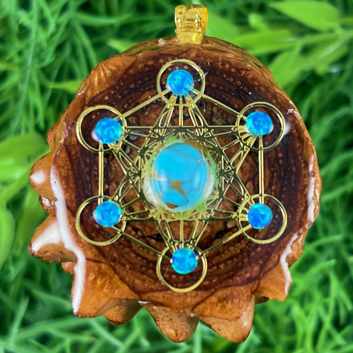 Opal with Blue Copper Turquoise and Metatron's Cube