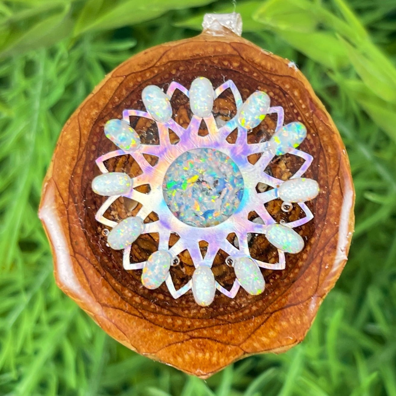 Opal & Crushed Opal with Snowflake - Aura Pinecones