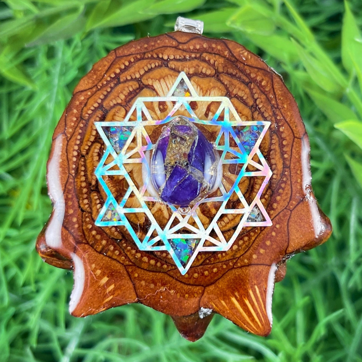 Amethyst & Crushed Opal with 64 Star Tetrahedron - Aura Pinecones