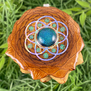 Dichroic Glass & Crushed Opal with Seed of Life - Aura Pinecones