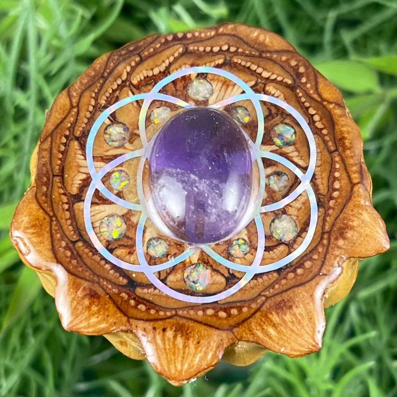 Amethyst & Crushed Opal with Seed of Life