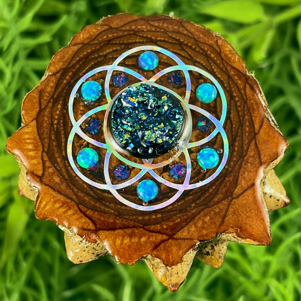 Opal & Crushed Opal with Seed of Life