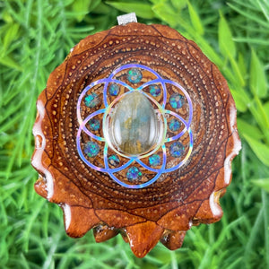 Labradorite & Crushed Opal with Seed of Life - Aura Pinecones