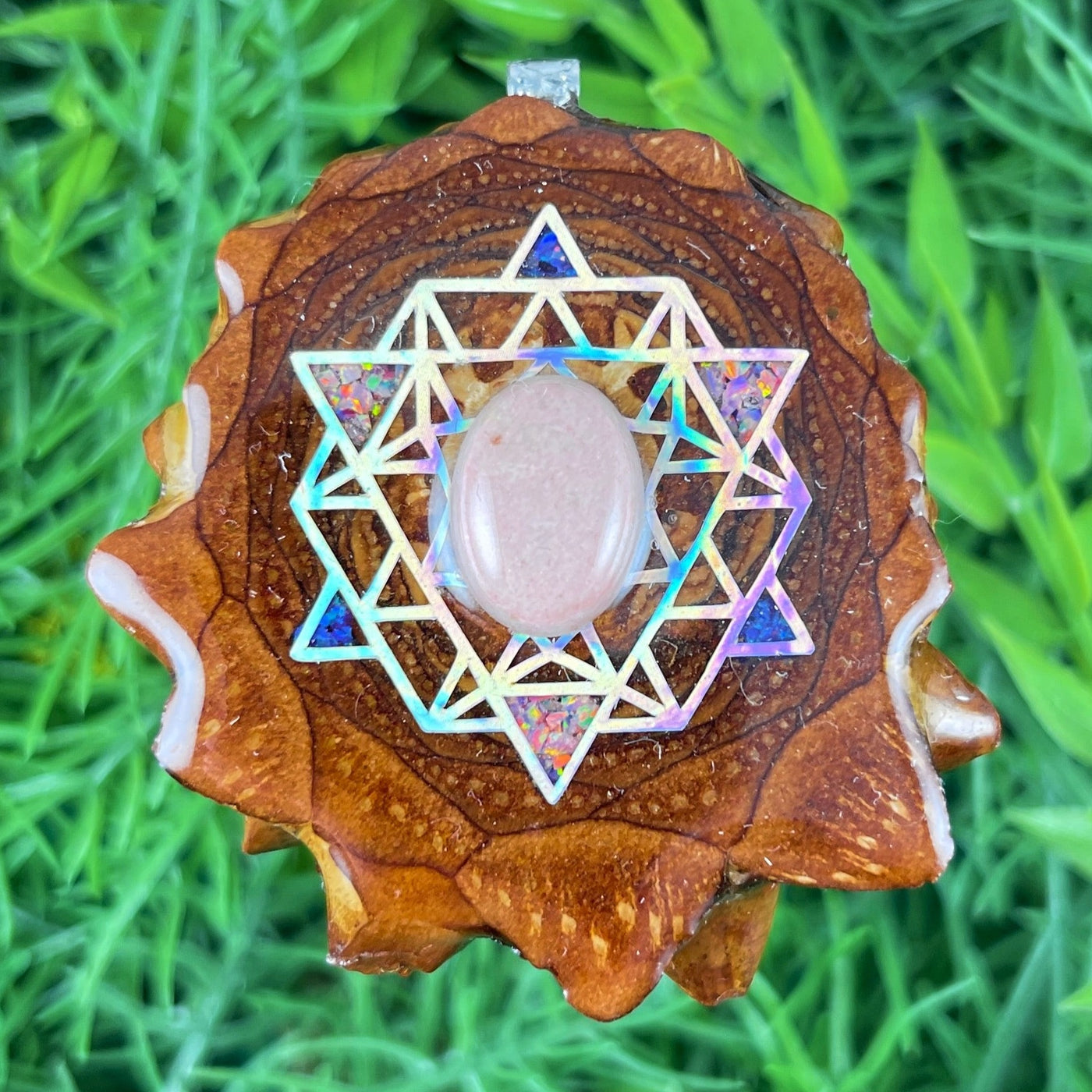 Pink Calcite & Crushed Opal with 64 Star Tetrahedron - Aura Pinecones