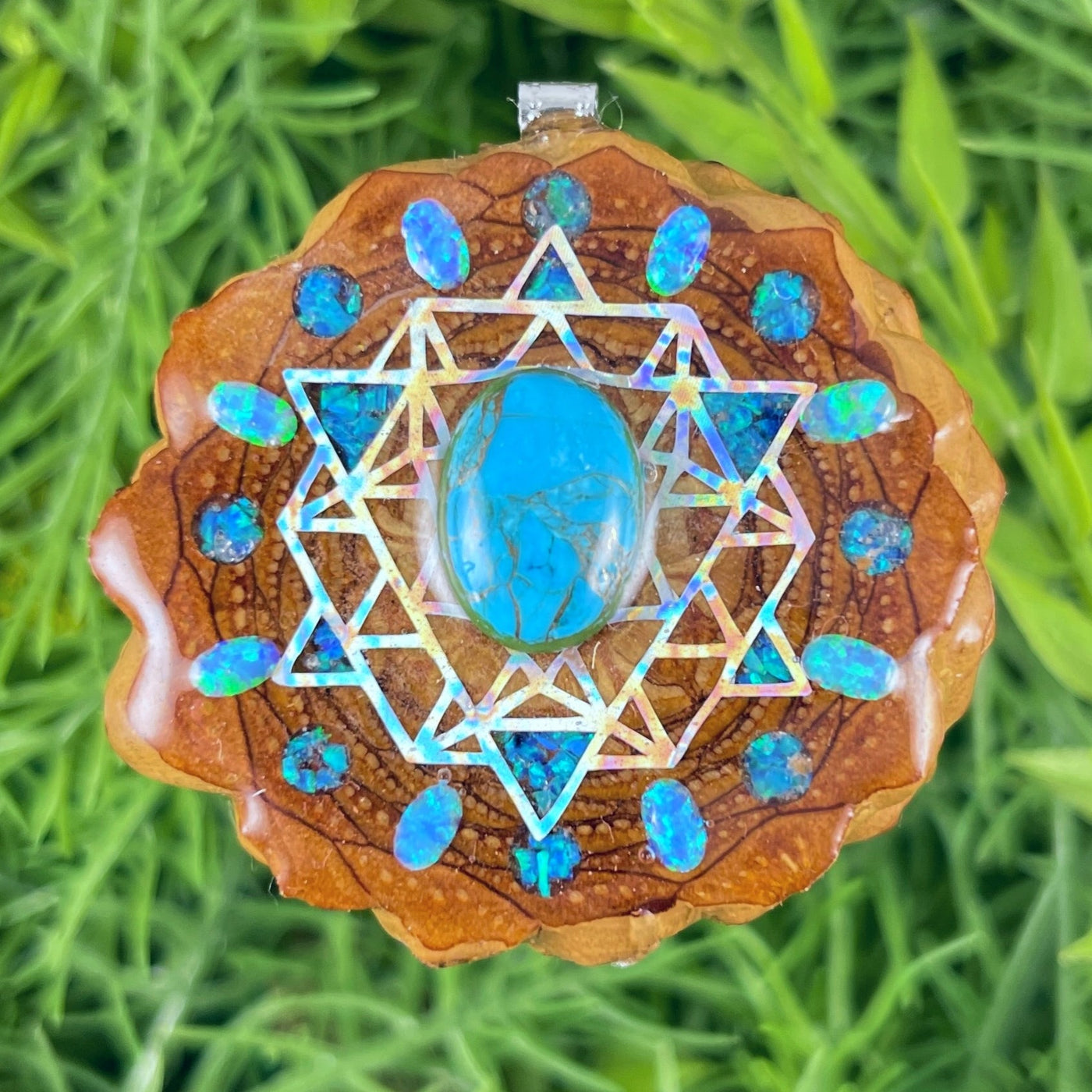 Blue Copper Turquoise & Opal with Crushed Opal & 64 Star Tetrahedron