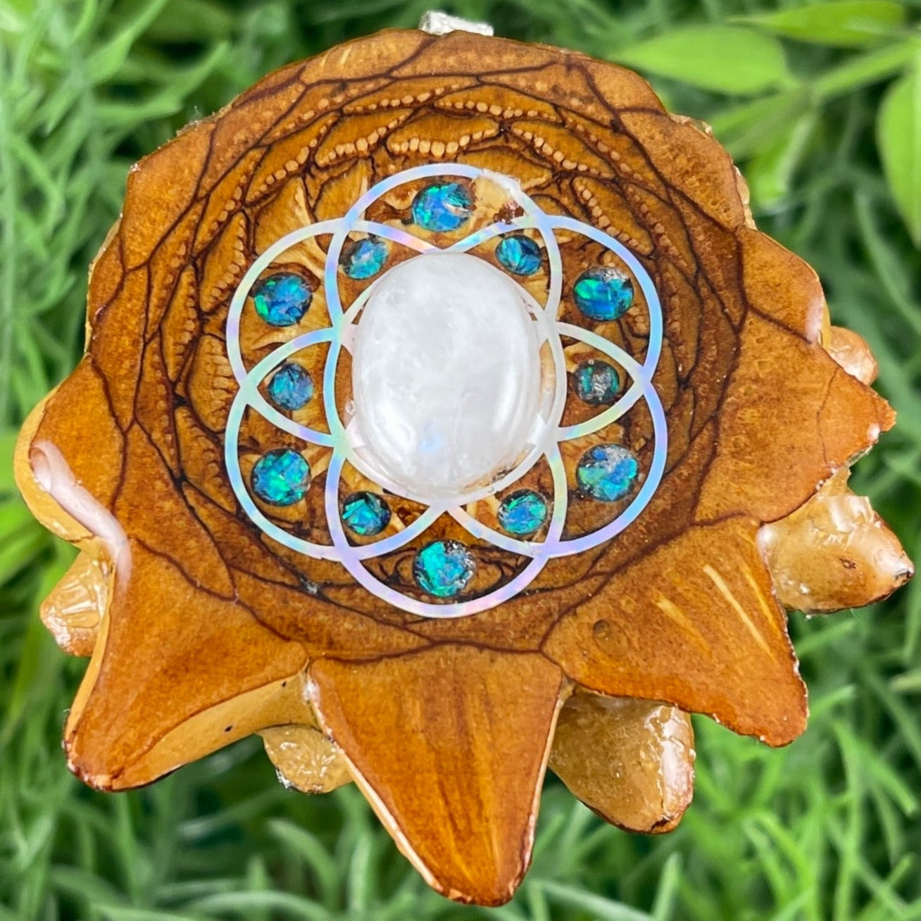 Moonstone with Crushed Opal & Seed of Life