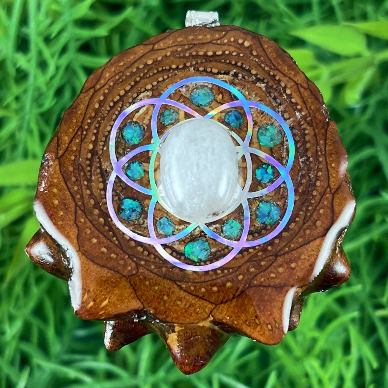 Moonstone with Crushed Opal & Seed of Life