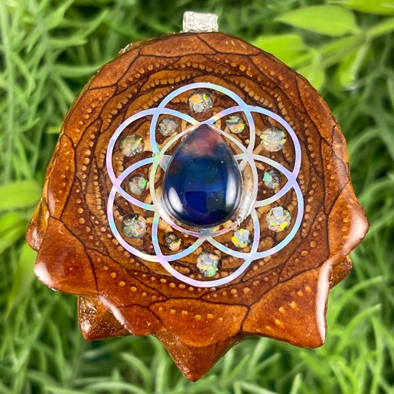 Multi Ammolite with Crushed Opal & Seed of Life - Aura Pinecones