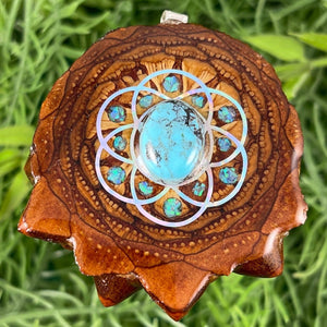 Blue Copper Turquoise with Crushed Opal & Seed of Life - Aura Pinecones