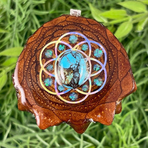 Blue Copper Turquoise with Crushed Opal & Seed of Life - Aura Pinecones