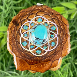 Blue Copper Turquoise with Crushed Opal & Seed of Life - Aura Pinecones