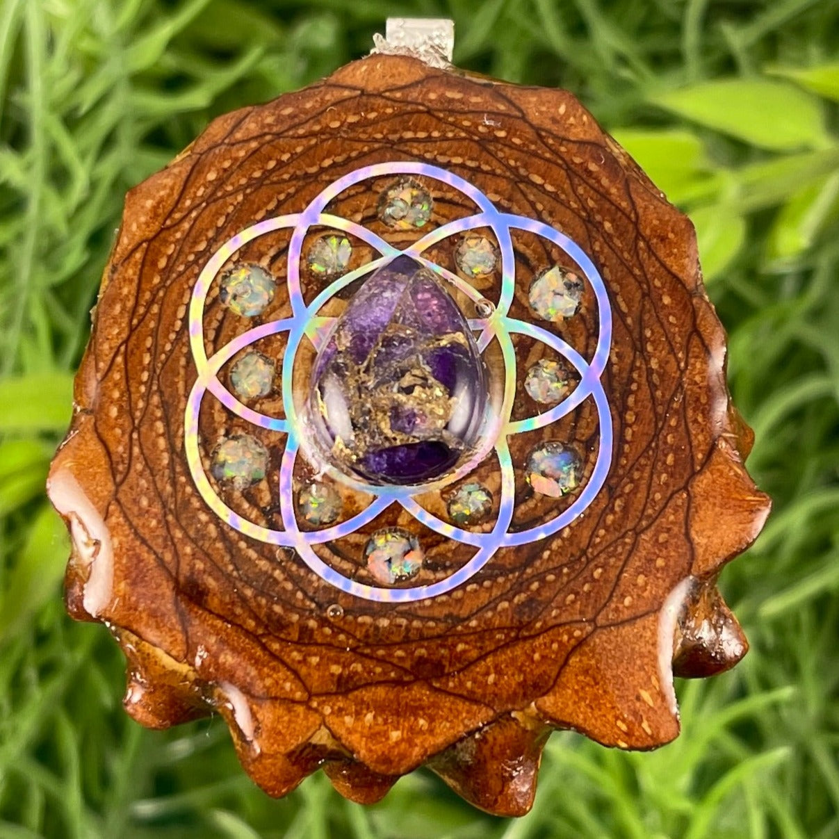 Amethyst with Crushed Opal & Seed of Life