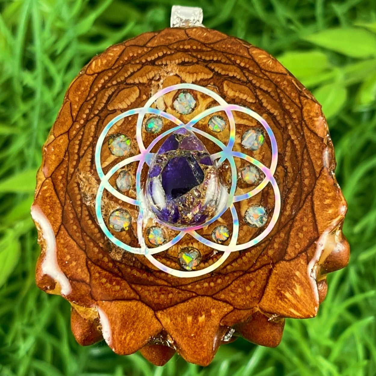 Amethyst with Crushed Opal & Seed of Life - Aura Pinecones