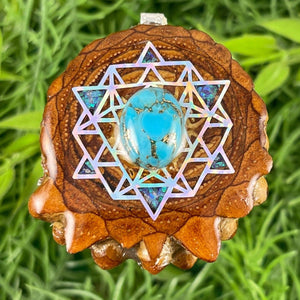 Blue Copper Turquoise with Crushed Opal & 64 Star Tetrahedron - Aura Pinecones