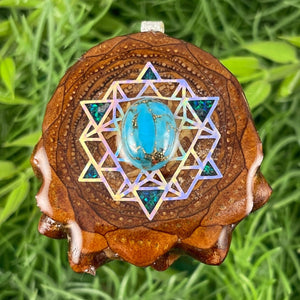 Blue Copper Turquoise with Crushed Opal & 64 Star Tetrahedron - Aura Pinecones