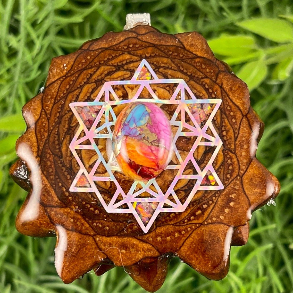 Spiny Oyster Turquoise with Crushed Opal & 64 Star Tetrahedron - Aura Pinecones