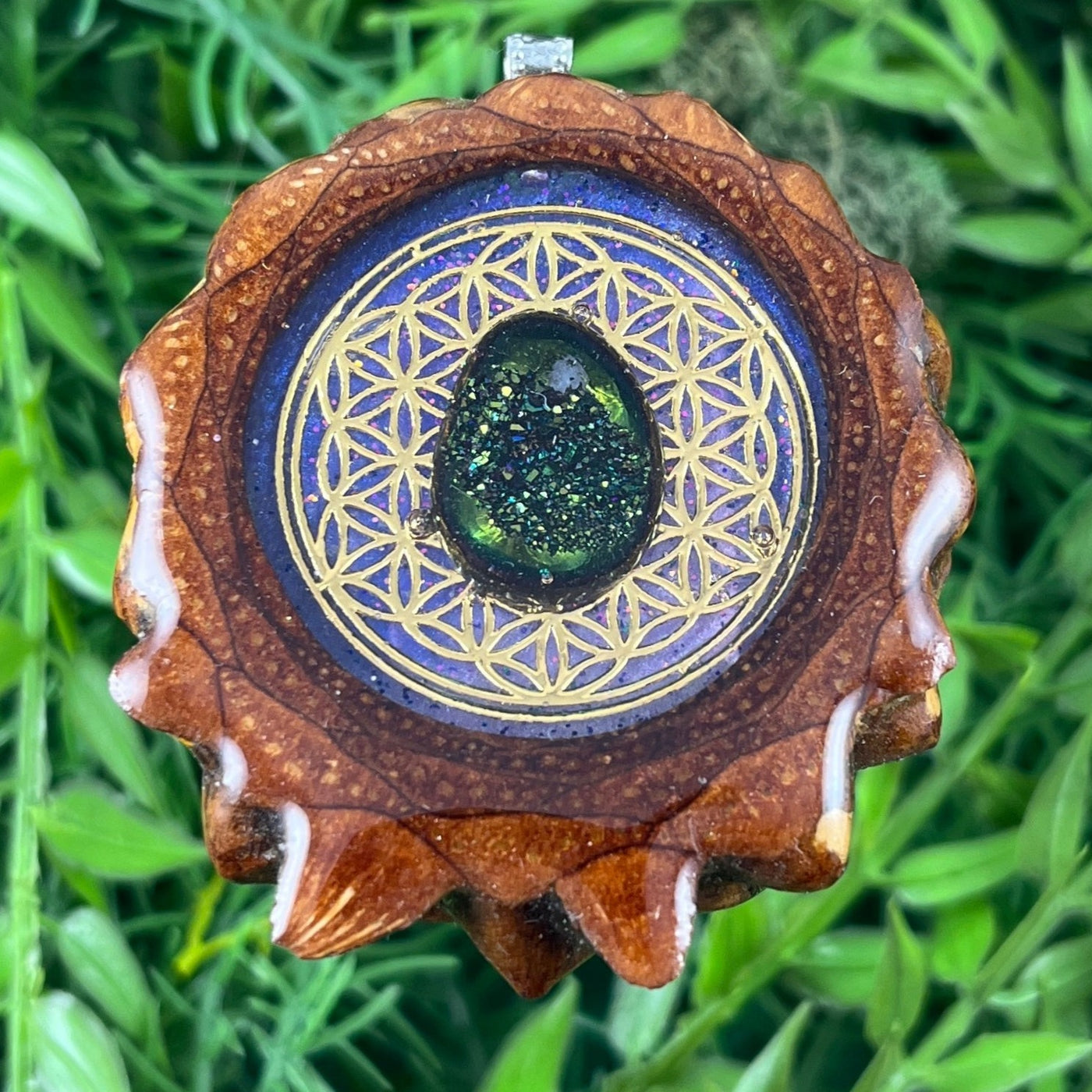 Supernova with Druzy Quartz and Flower of Life