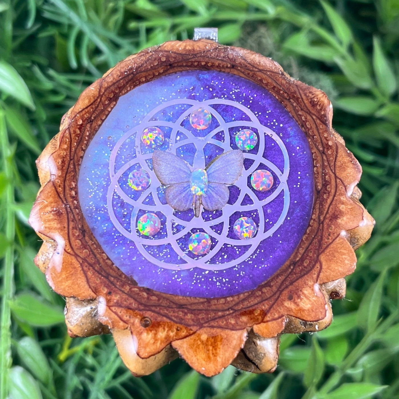 Galaxy with Opal & Butterfly with Flower of Life