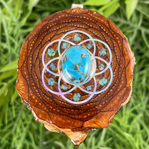 Blue Copper Turquoise with Crushed Opal & Seed of Life - Aura Pinecones