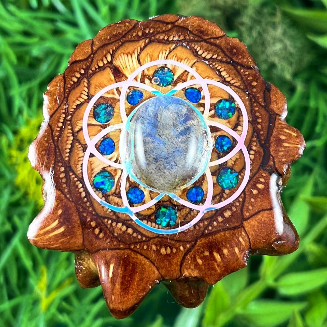 Labradorite & Crushed Opal with Seed of Life