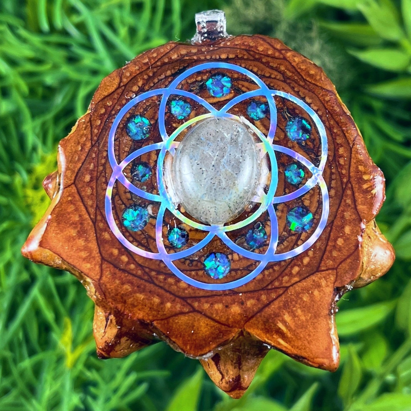 Labradorite & Crushed Opal with Seed of Life